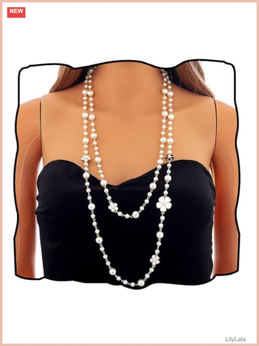 Long Layered Imitation Pearl Necklace 1920s Style Body Jewelry for Women